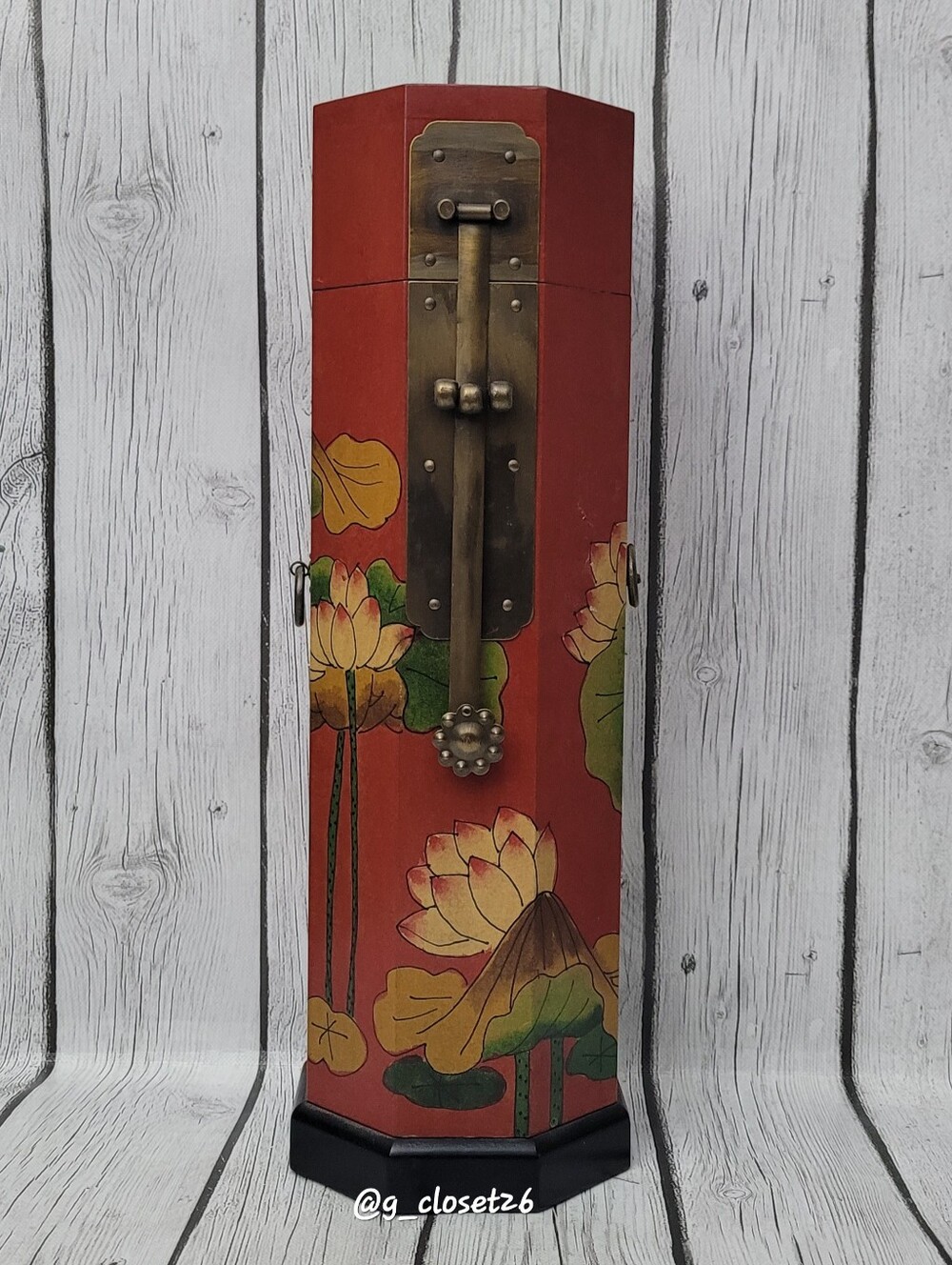 Vintage octagonal Asian Tower Box with Antique Brass Accent